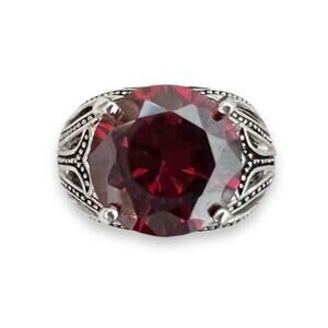Premier Designs Ring Sz 7 Crimson Rhodium Plated Deep Red Crystal Statement